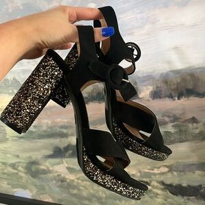 Black glitter heels